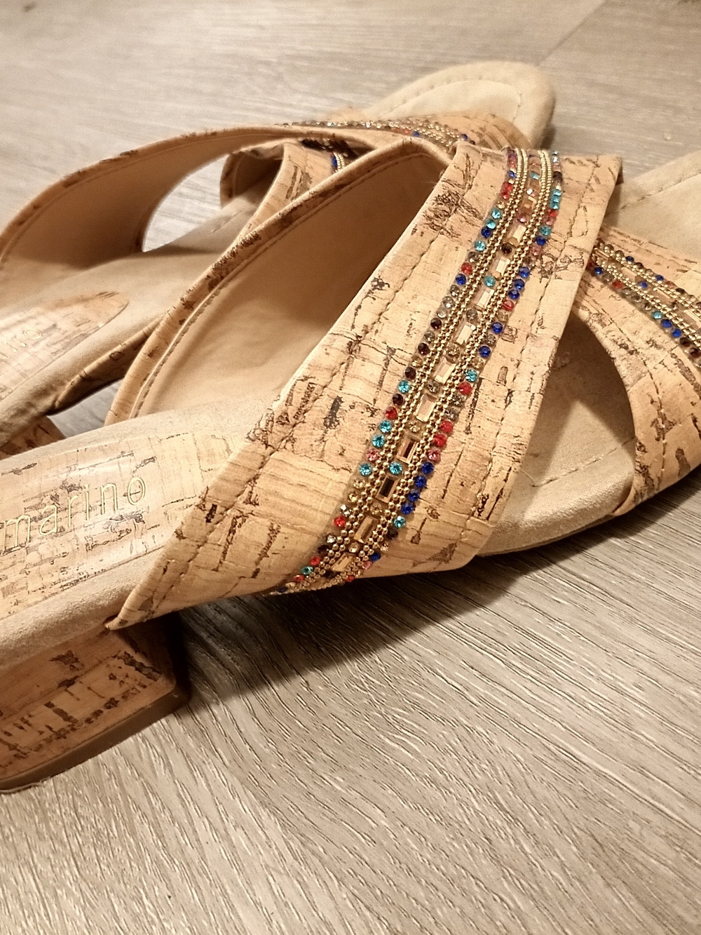 Ann Marino Cork Slide Mules with Multicolor Beading